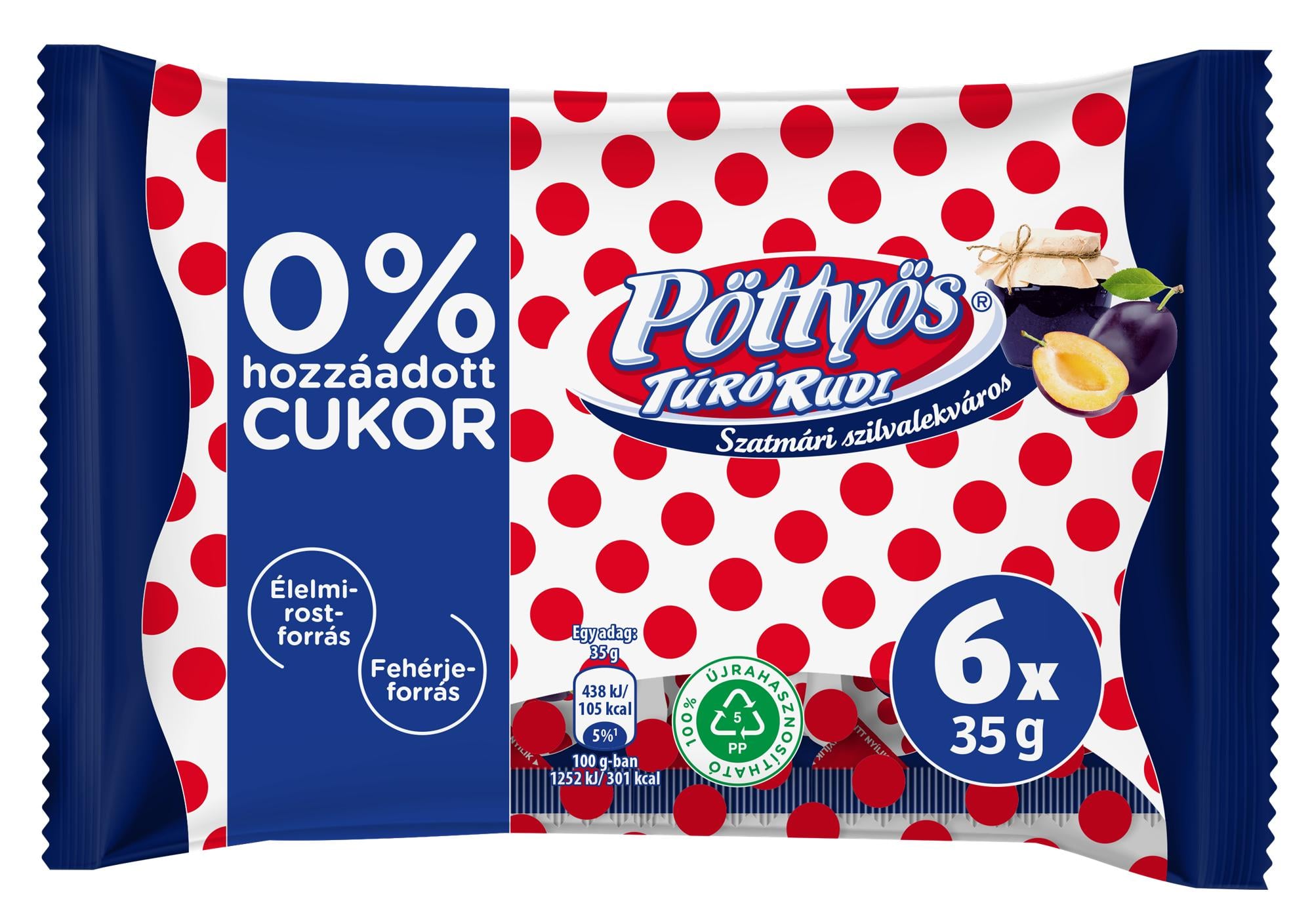 Pöttyös Túró Rudi szilvás túródesszert 0% hozzáadott cukor (6×35G)
