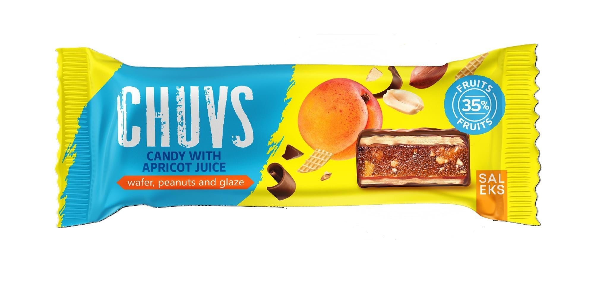 CHUVS Gyümölcsszelet pörkölt mogyoróval, csokoládé bevonattal - Sárgabarack