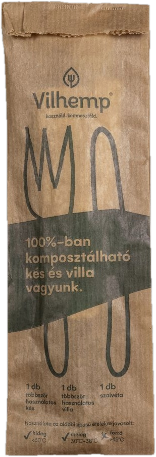 Kés-villa-kanál-szalvéta szett papír csomagolásban