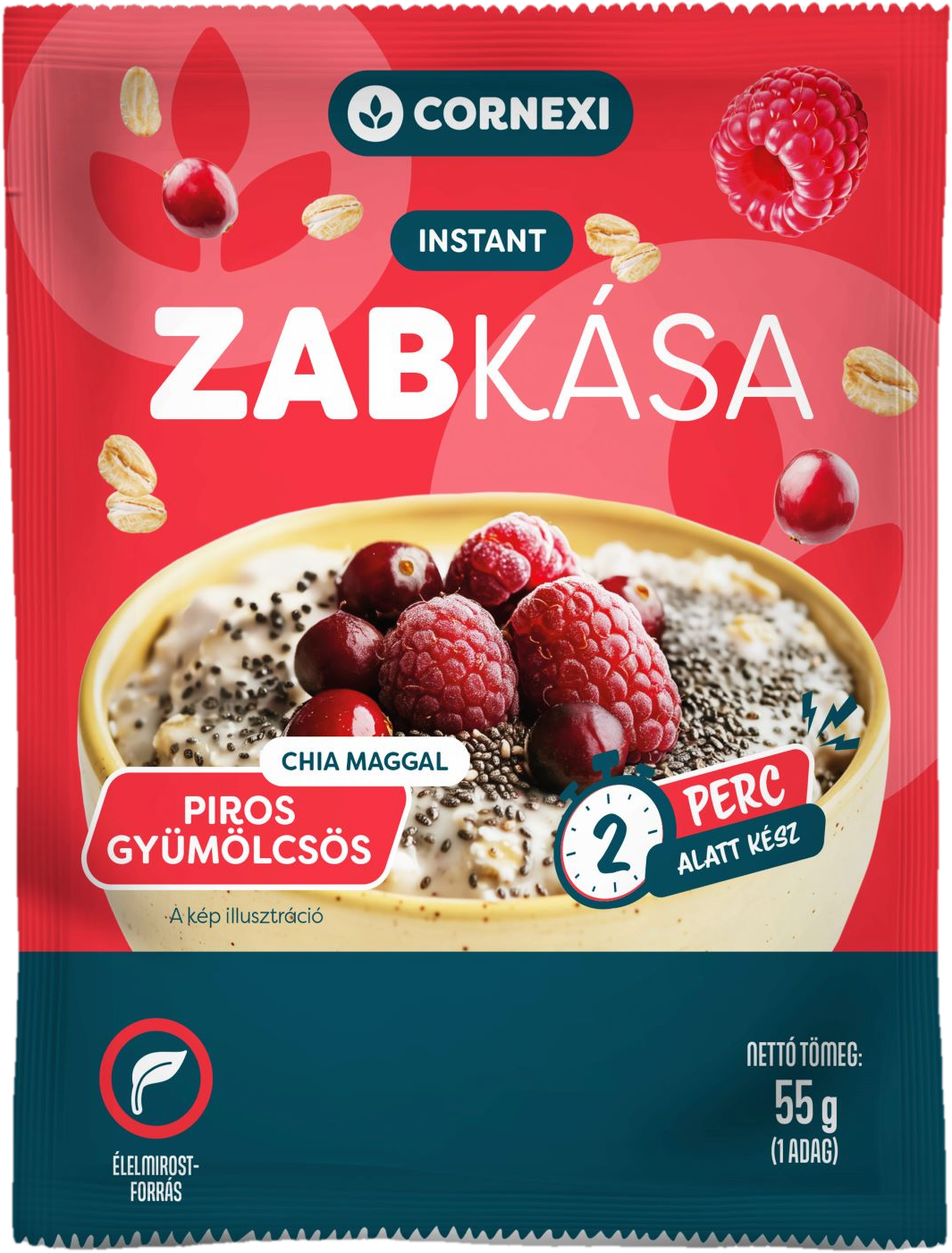 Cornexi zabkása piros gyümölcsökkel + chia maggal