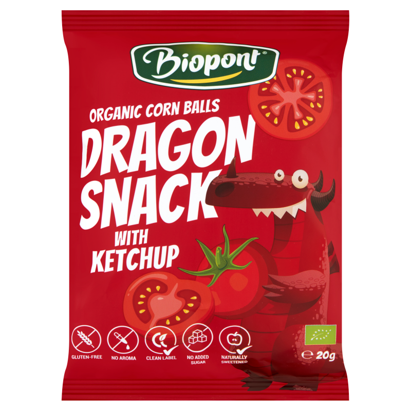 Dragon snack, Extrudált kukorica ketchupos BIO
