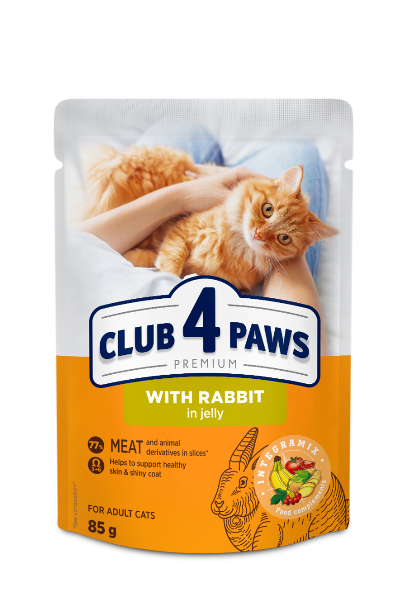 Club 4 Paws Premium teljes értékű nedves macskaeledel zselében, nyúl 85g