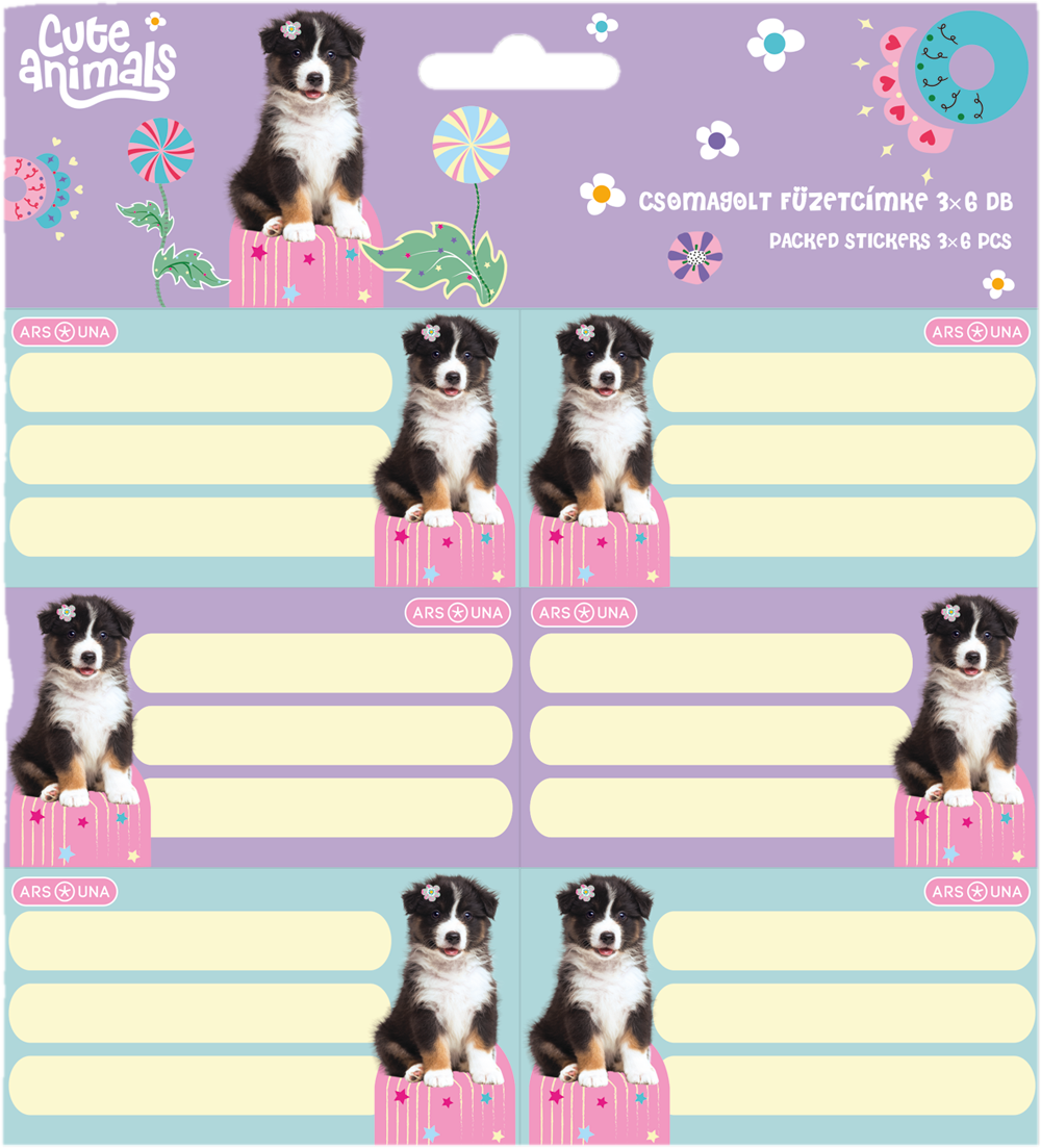 Ars Una csomagolt füzetcímke (3x6 db) Cute animals-Aussie (5528)