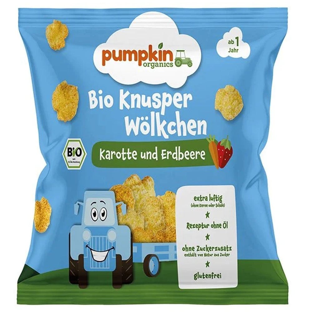 Pumpkin Organics Bio ropogós felhők – sárgarépa eper 12 hónapos kortól