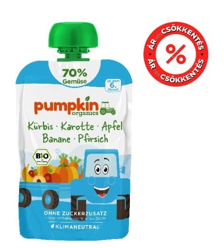 Pumpkin Organics Bio Sütőtök, sárgarépa, alma, banán, őszibarack püré 6 hó+ (70%)