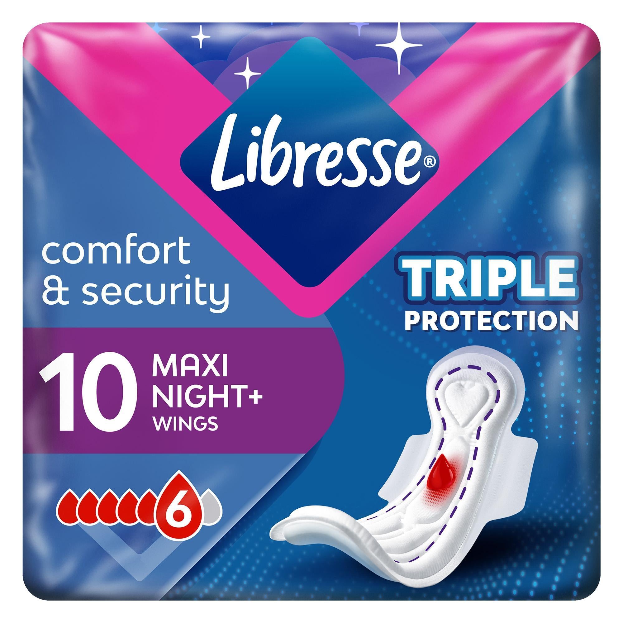 Libresse Maxi Goodnight+ Comfort & Security egészségügyi betét éjszakai használatra