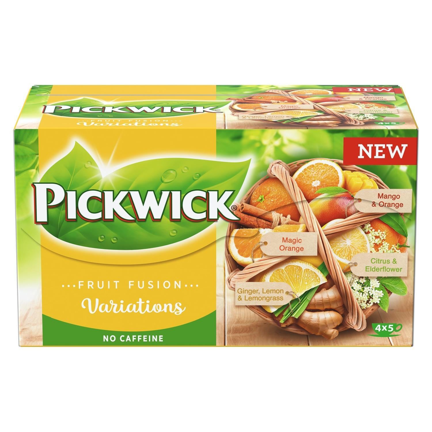 Pickwick Fruit Fusion Variációk "sárga" ( Gyömbér-citrom, Citrom-naracs-bodza, Narancs-mangó, Narancs-fahéj)