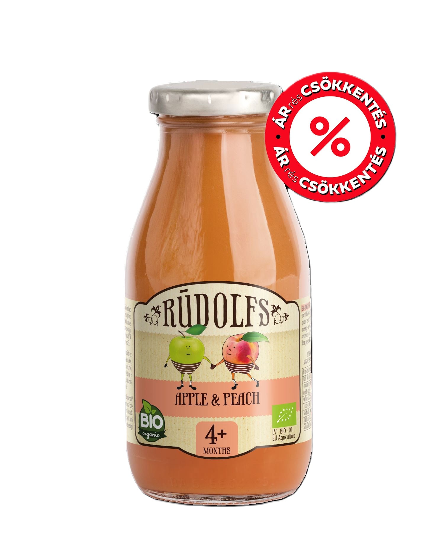 RUDOLFS ORGANIC Bio alma-őszibarack gyümölcsital 4 hónapos kortól