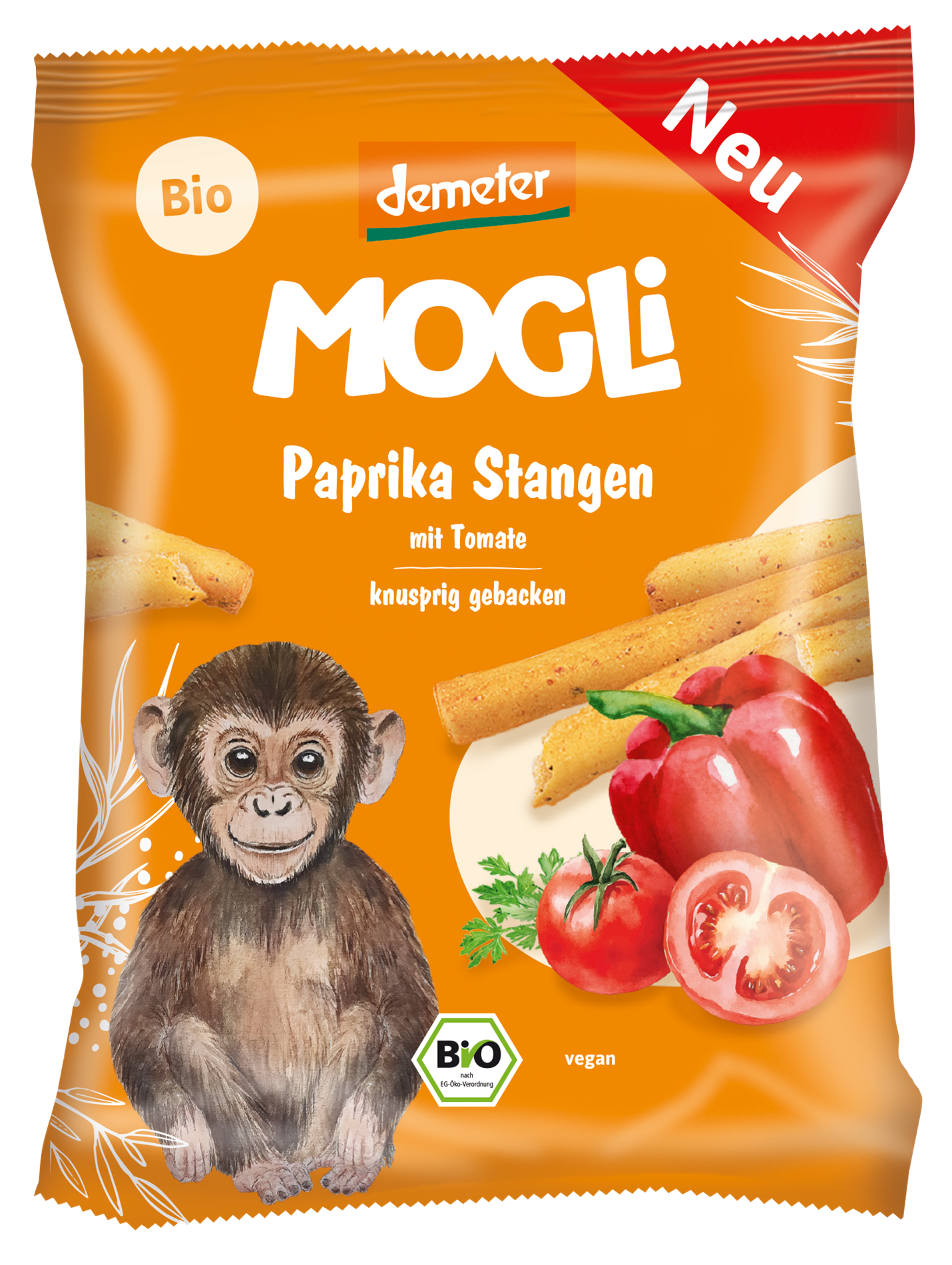 Mogli bio Paprikastangen paprikásparadicsomos tönkölyrudacskák 75g
