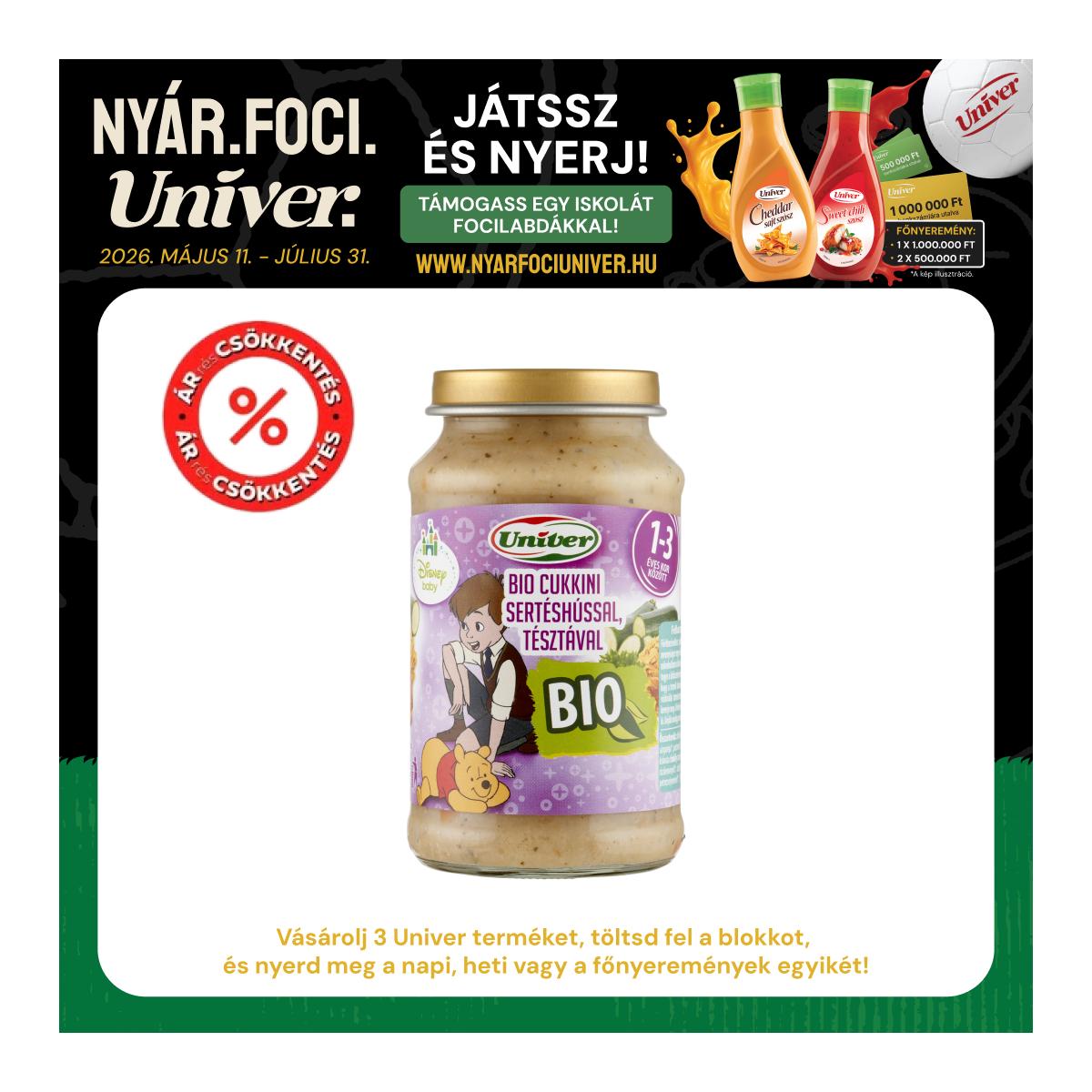 Univer Bio Cukkini sertéshússal, tésztával Bébiétel 12 hónapos kortól