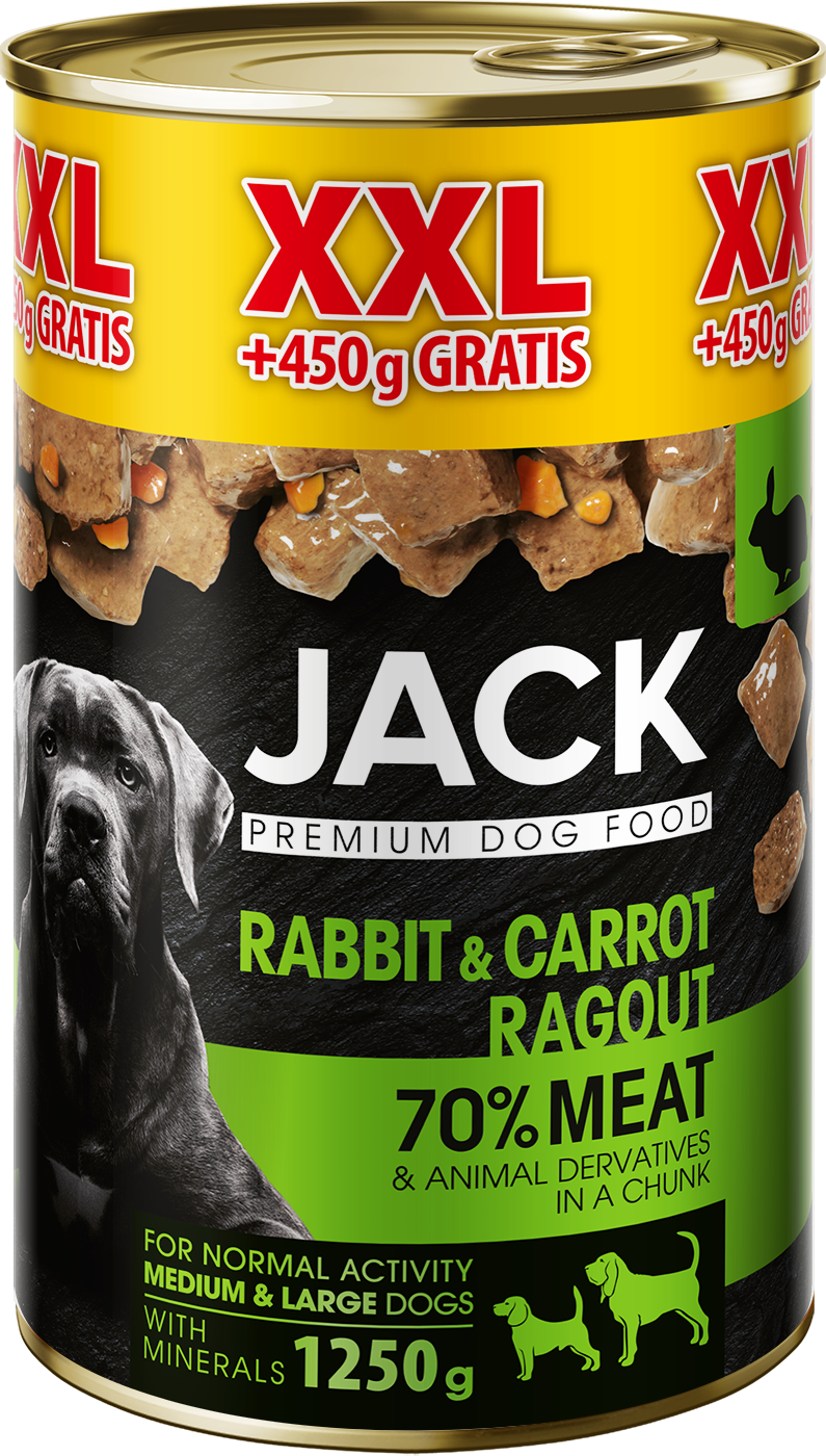 Jack XXL Teljes értékű nedves eledel/konzerv kutyáknak, nyúl-répa ragu