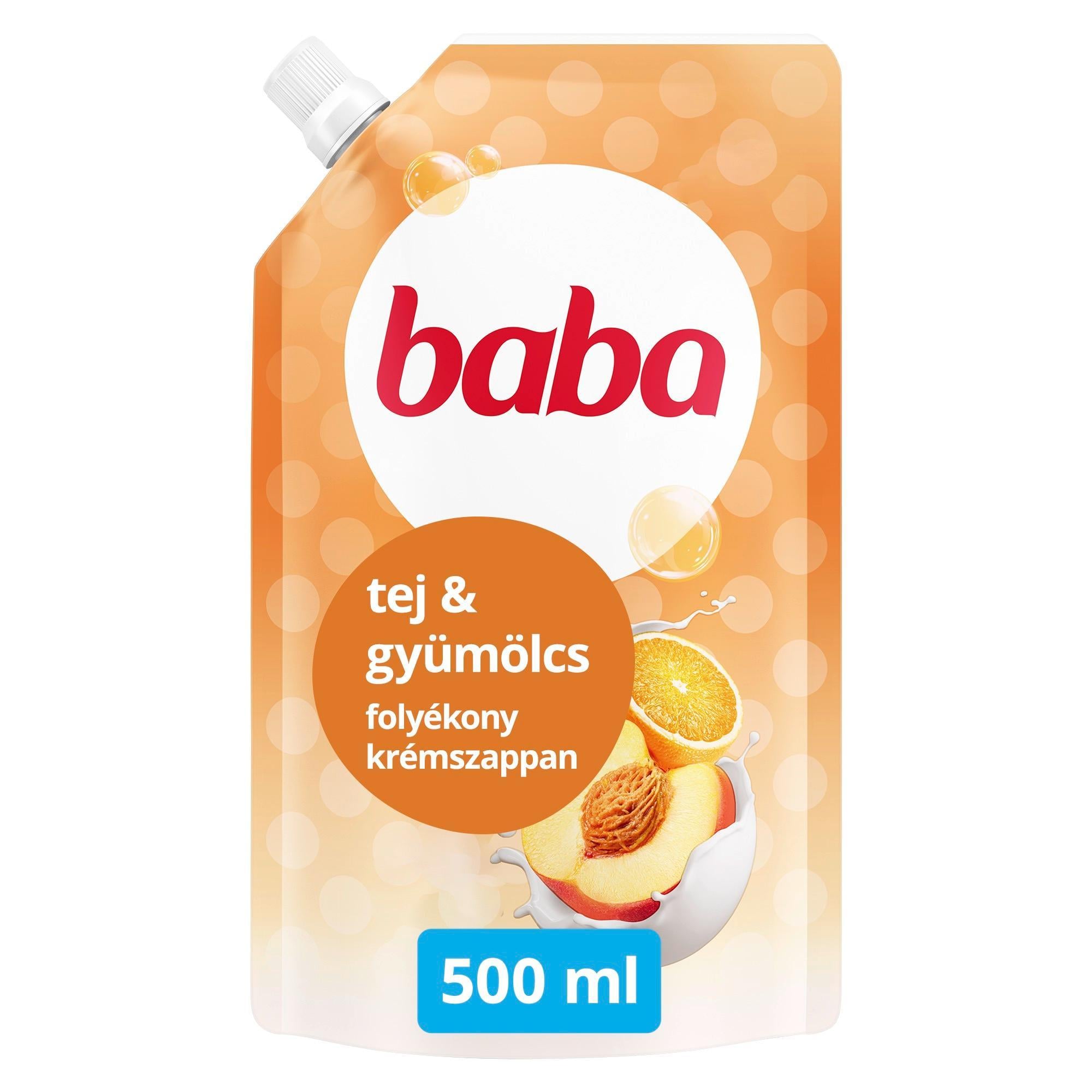 Baba folyékony krémszappan utántöltő tej és gyümölcs illattal, 500 ml