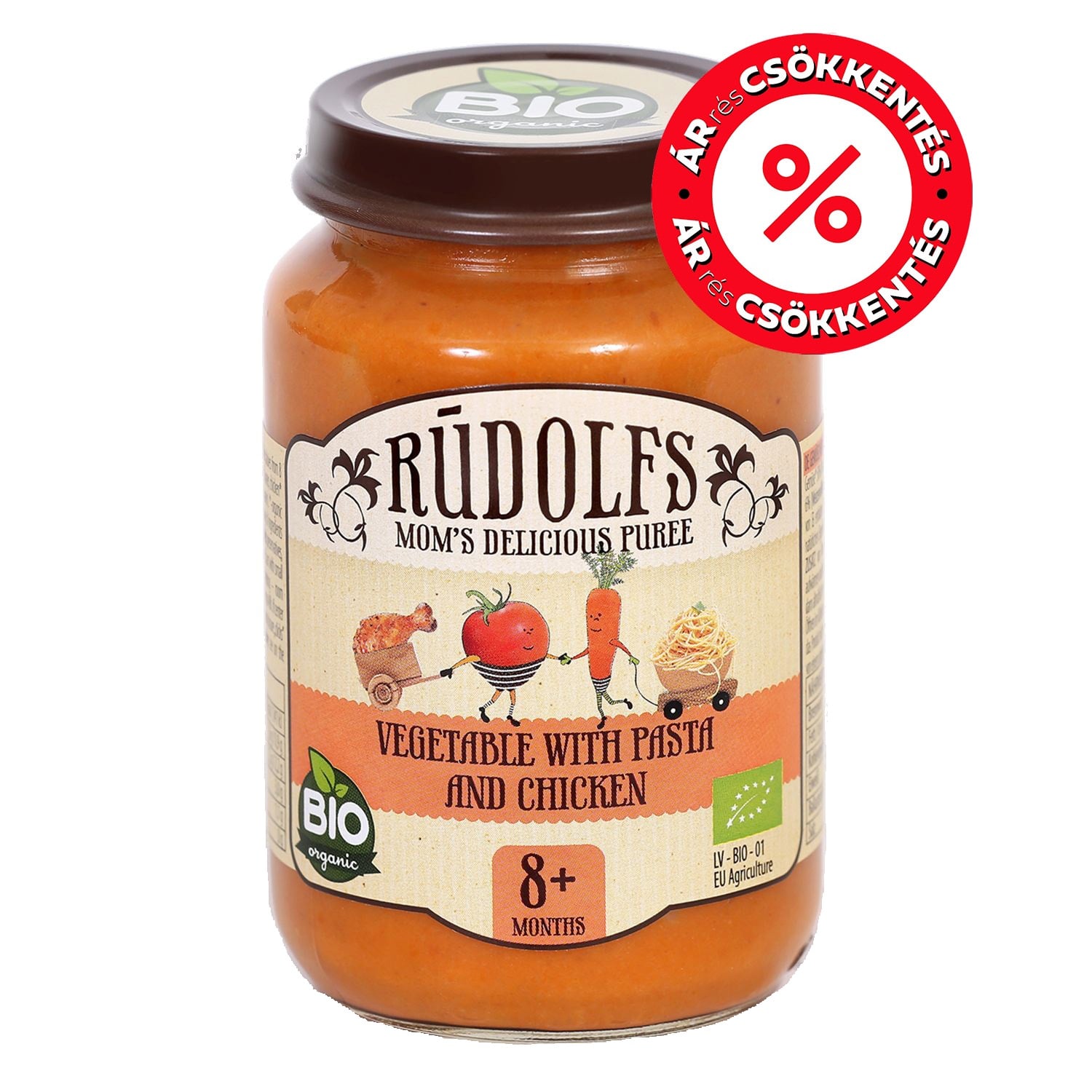 RUDOLFS ORGANIC Bio zöldségpüré tésztával és csirkehússal 8 hónapos kortól