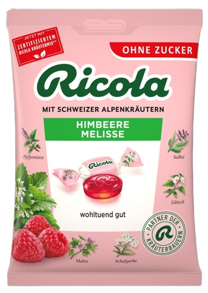 Ricola Málna-citromfű cukormentes zacskós cukorka