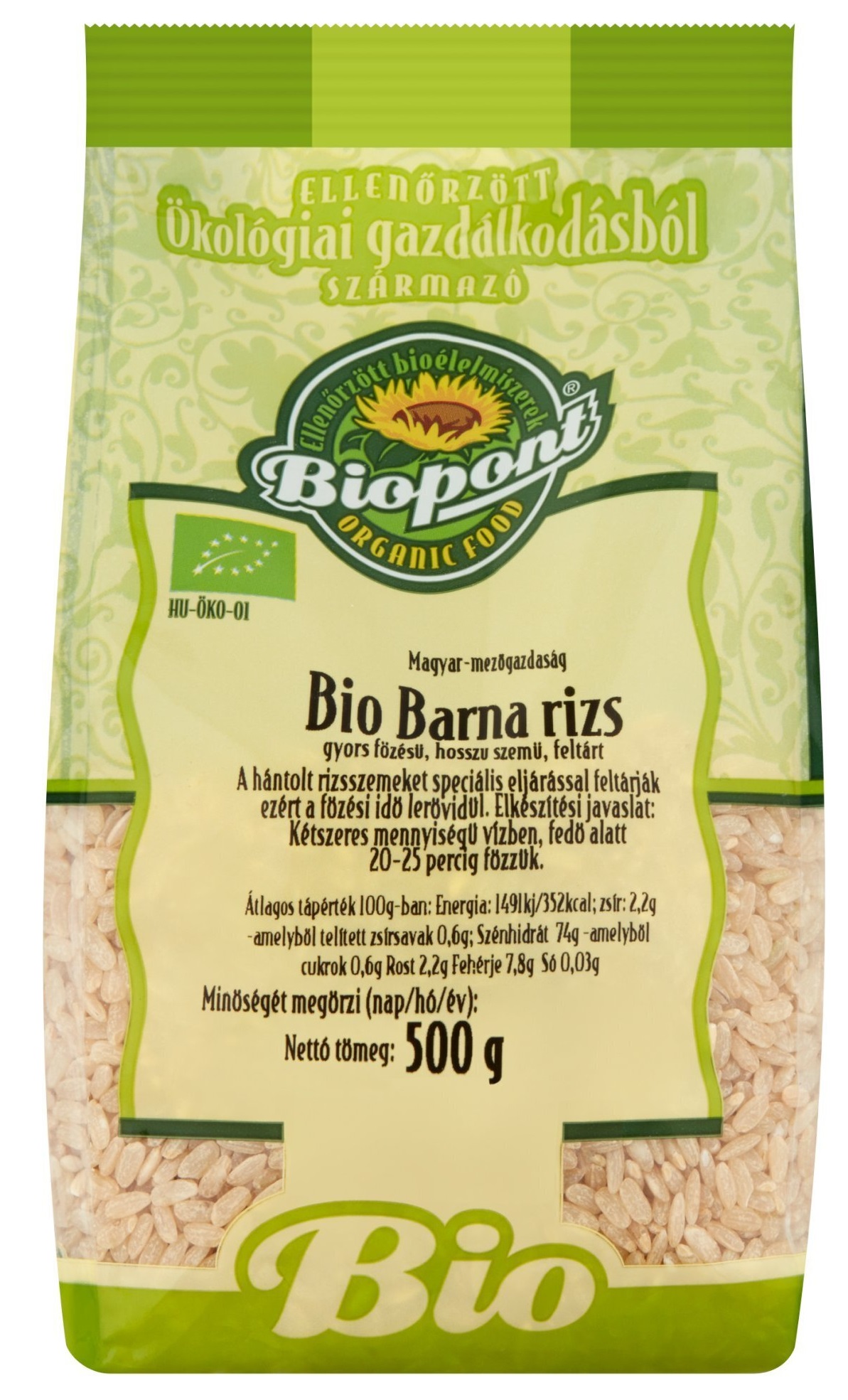 BioPont BIO Barna rizs, gyorsfőzésű, hosszú szemű