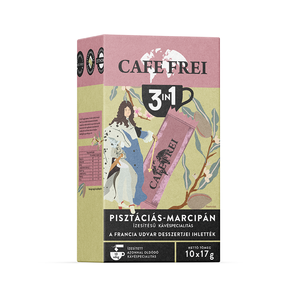 Cafe Frei Versailles-i Pisztáciás-marcipán ízesítésű kávéspecialitás 3 in 1 instant kávé