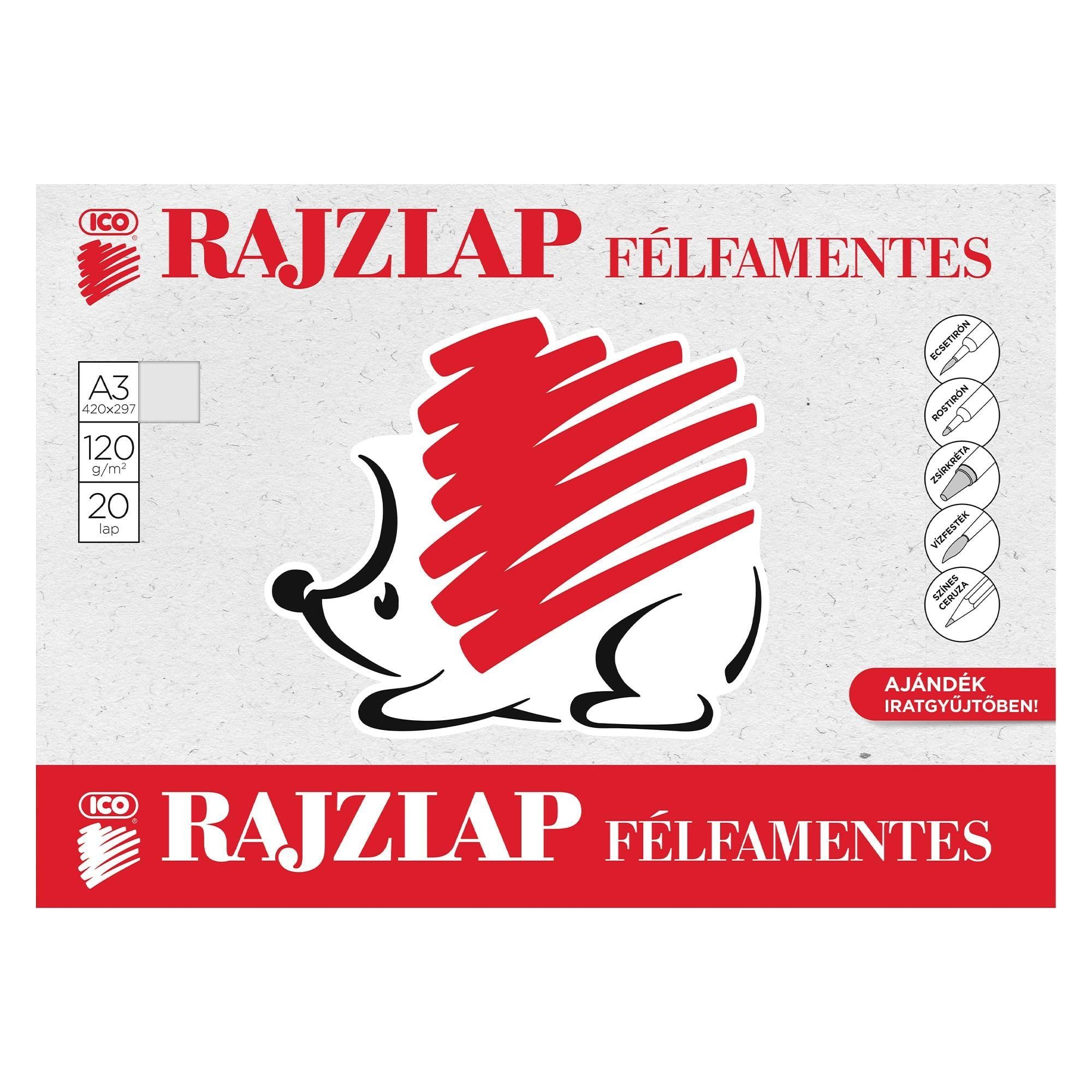 ICO Süni Rajzlap Félfamentes 20 Lap A/3