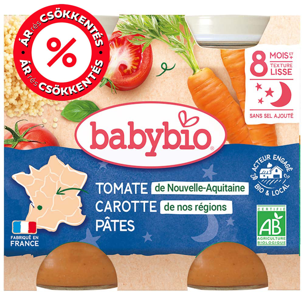 BabyBio Esti menü – Paradicsom tészta sárgarépa 8 hónapos kortól, 2 x 200g