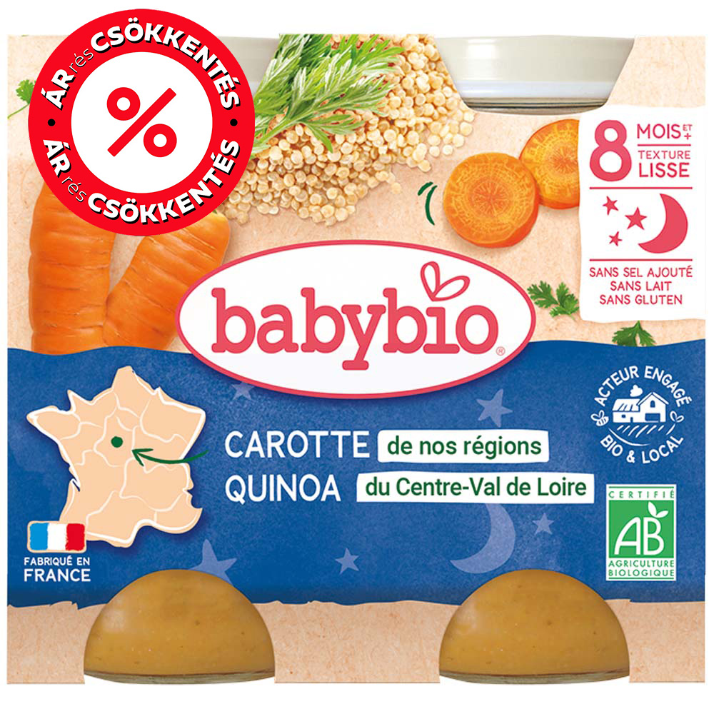BabyBio Esti menü – Sárgarépa quinoa édesburgonya 8 hónapos kortól, 2 x 200g