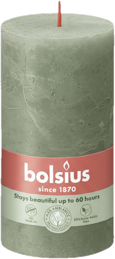 Bolsius Rustic Shine hengeres tömbgyertya 68×130mm, Fresh Olive