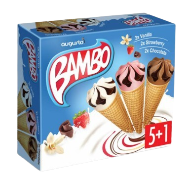 Bambo tölcséres jégkrém mix (vanília-eper, csokoládé)