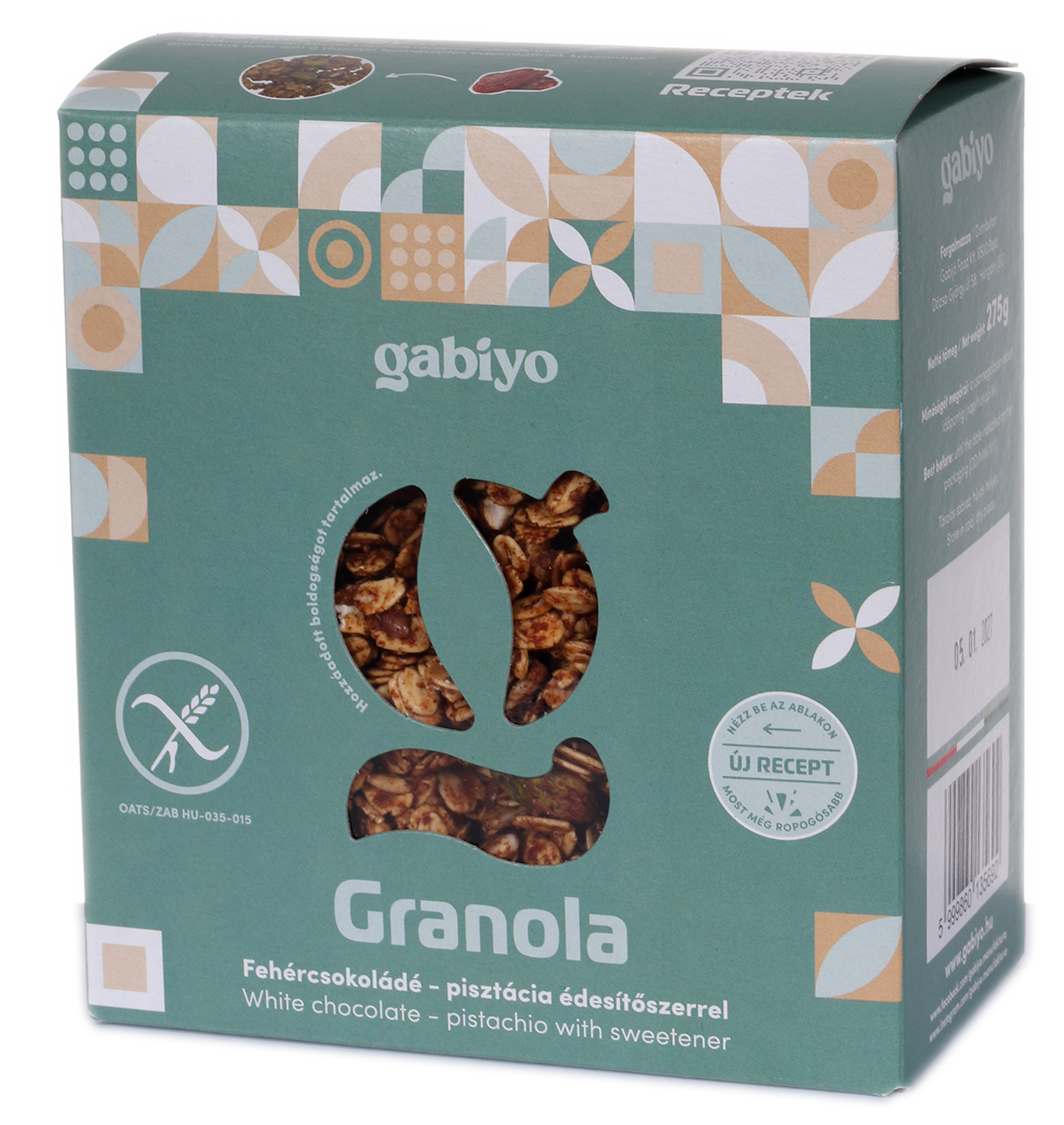 Gabiyo Gluténmentes Granola - Fehércsokoládé-pisztácia