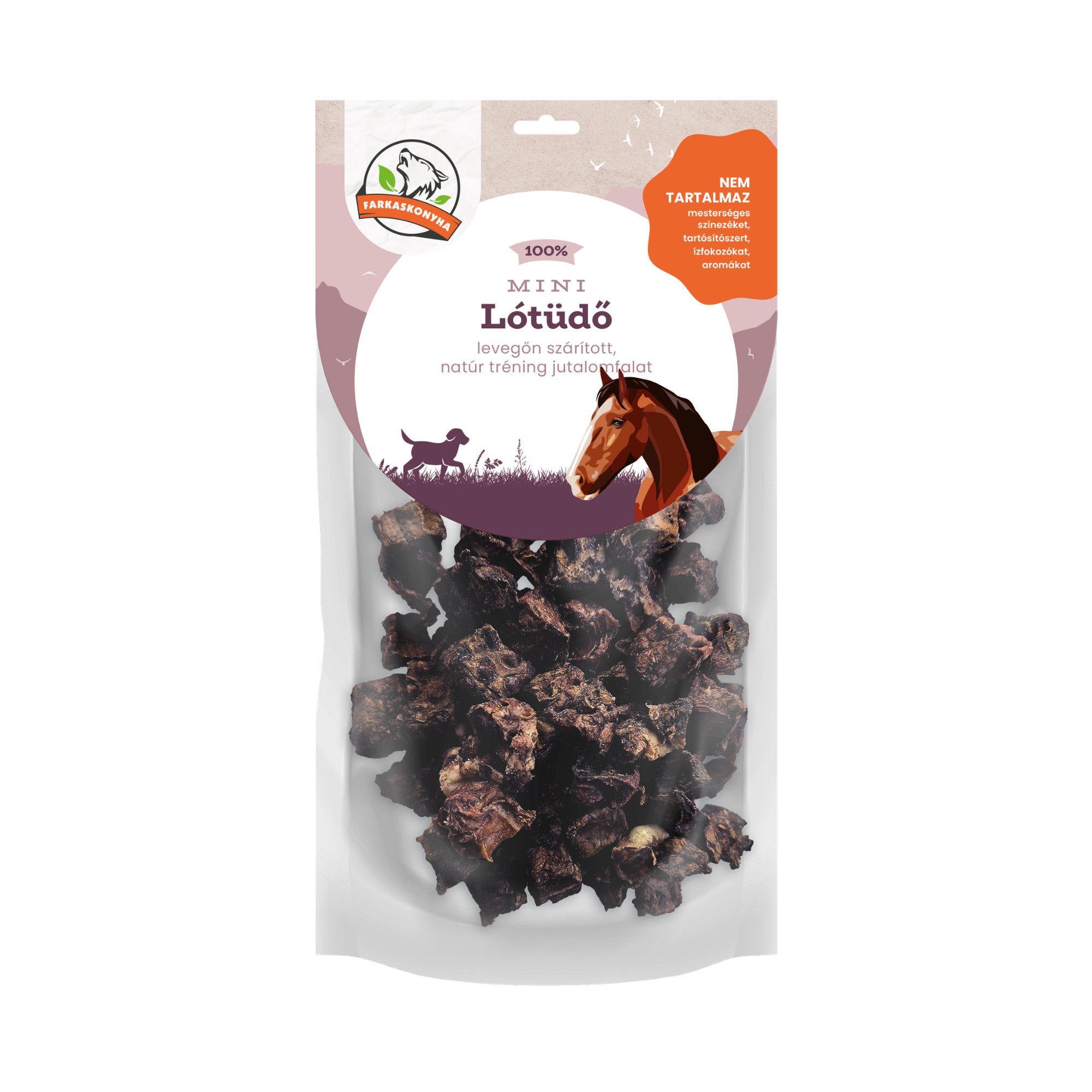 Farkaskonyha Mini Lótüdő jutalomfalat kockák 100g