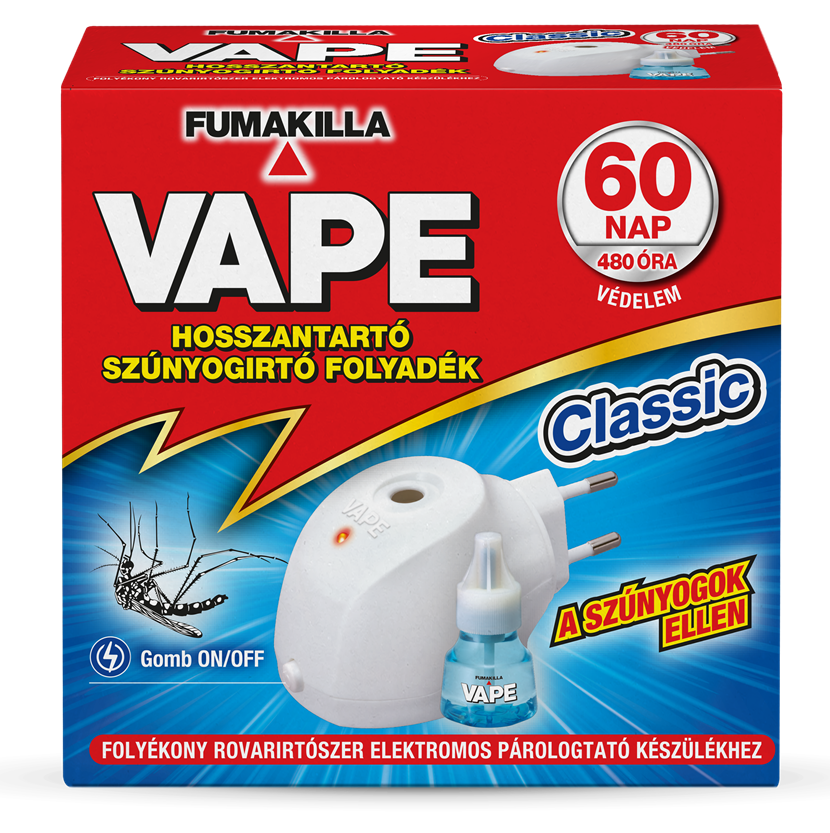 Vape Elektromos készülék fehér színben on/off + hosszantartó szúnyogirtó folyadék Classic 30 ml