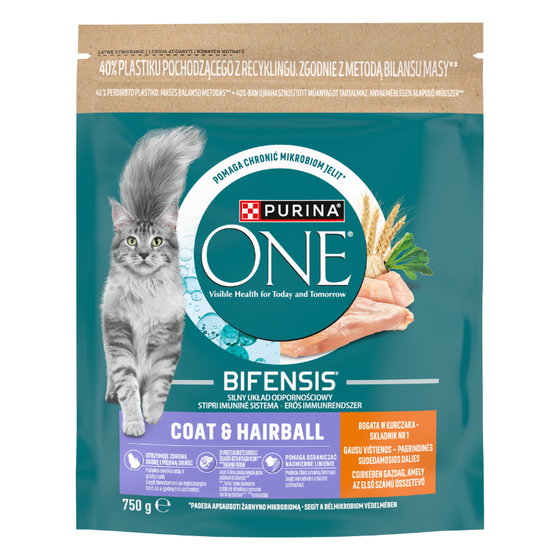 Purina One COAT & HAIRBALL Csirkében gazdag száraz macskaeledel 750g