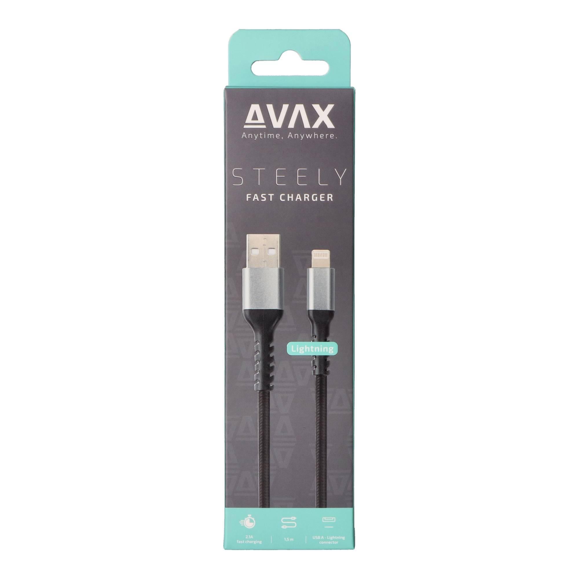 AVAX CB-401G STEELY USB A-Lightning 20W, 1.5m gyorstöltő, sodorszálas kábel, 3A, acélszürke