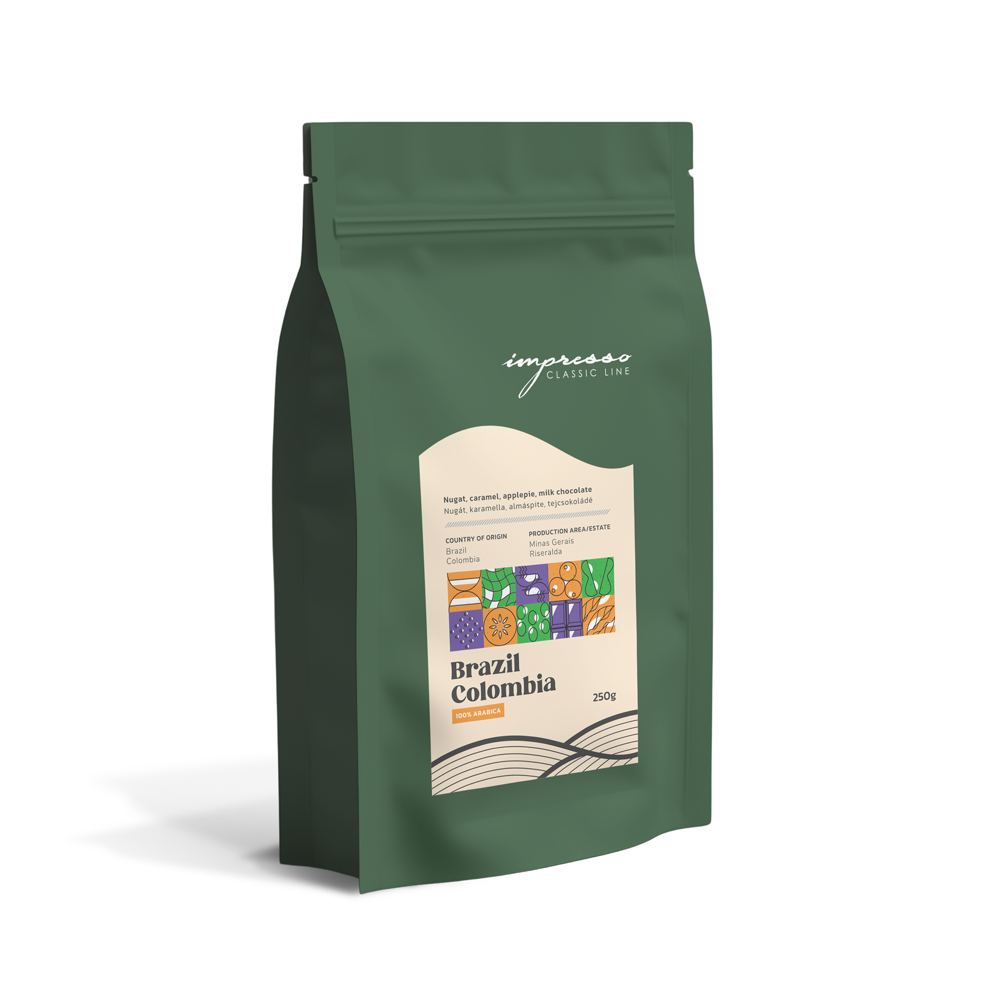 Impresso Coffee Roastery Brazil-Colombia pörkölt szemes kávé Arabica blend