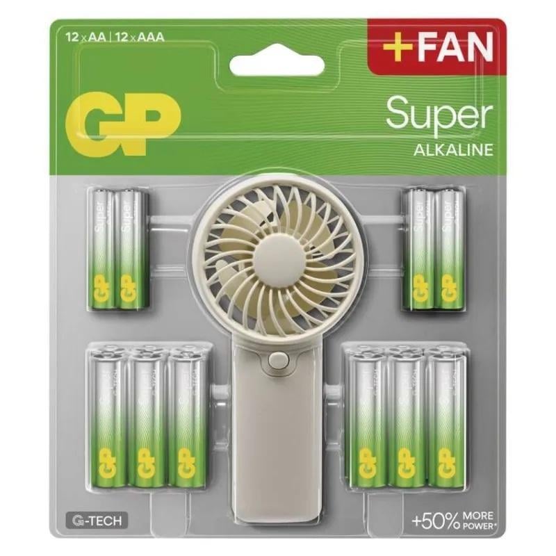 GP Super Alkáli elem AA 12 db + AAA 12 db + Ventilátor