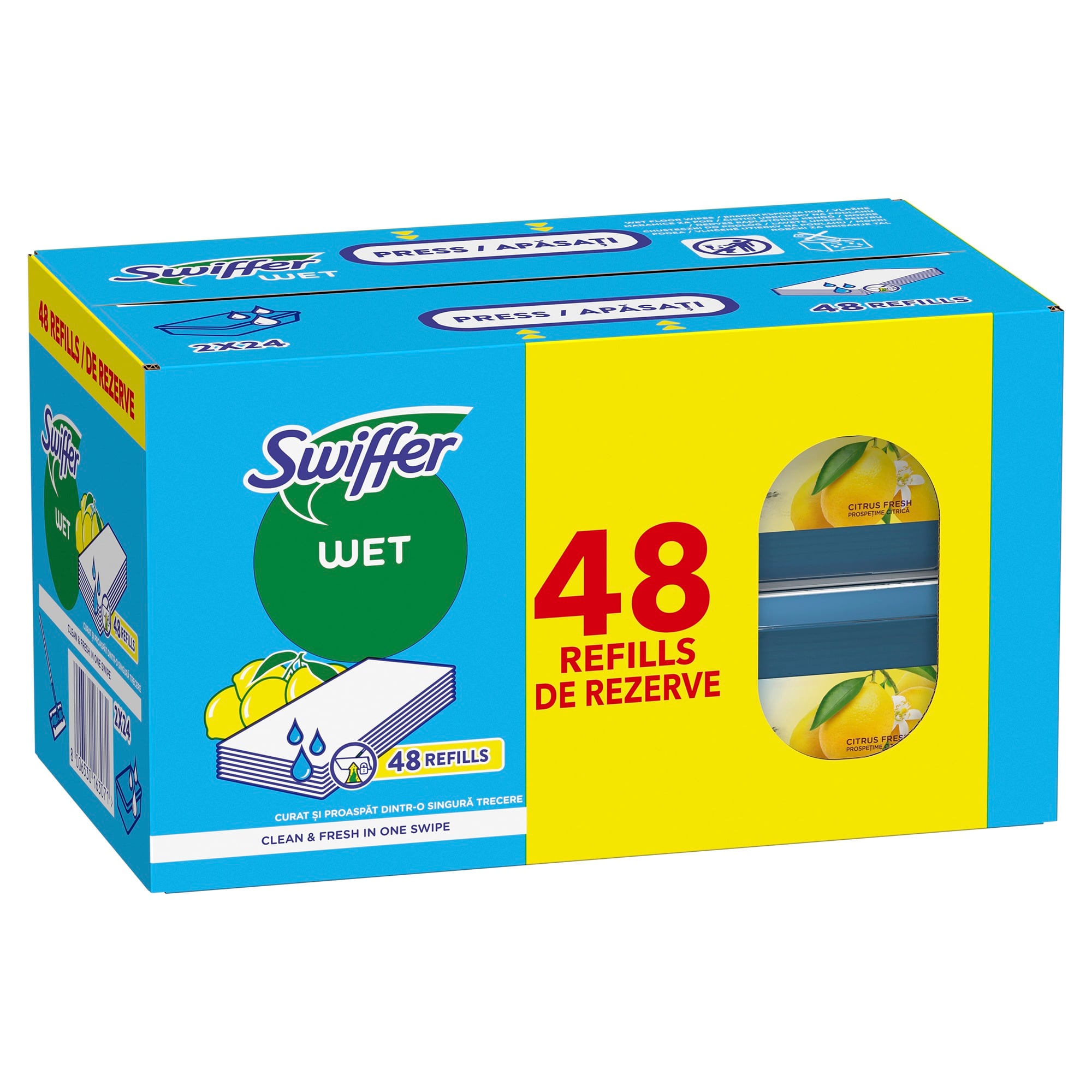 Swiffer Sweeper Nedves Padlótörlő Utántöltő Kendő Citrus Fresh Illattal, 2x24 db