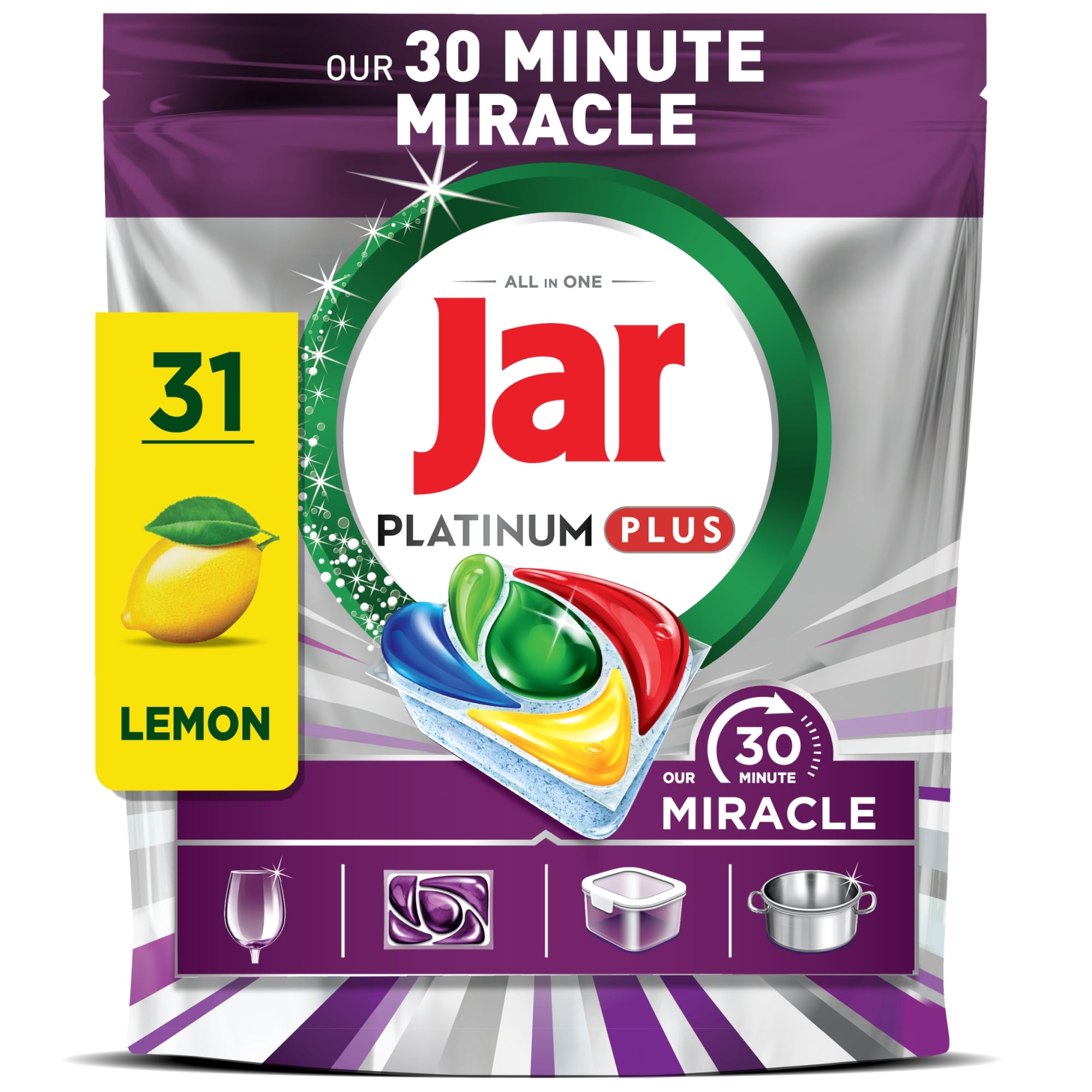 Jar Our 30 Minute Miracle Platinum Plus Mosogatókapszula Lemon, 31 db