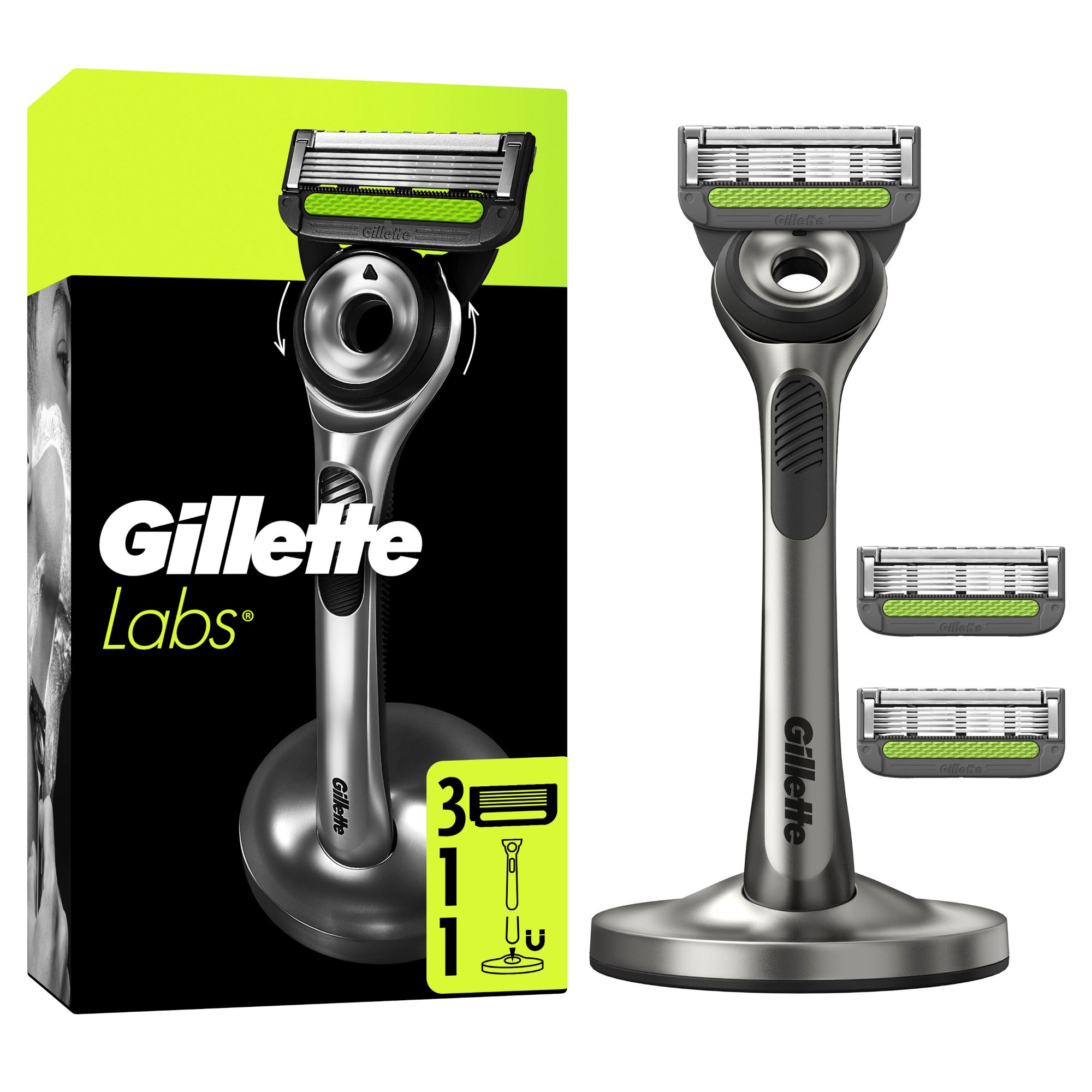 Gillette Labs Borotva Bőrradírral, 3 db Borotvabetéttel, Mágneses Borotvatartóval
