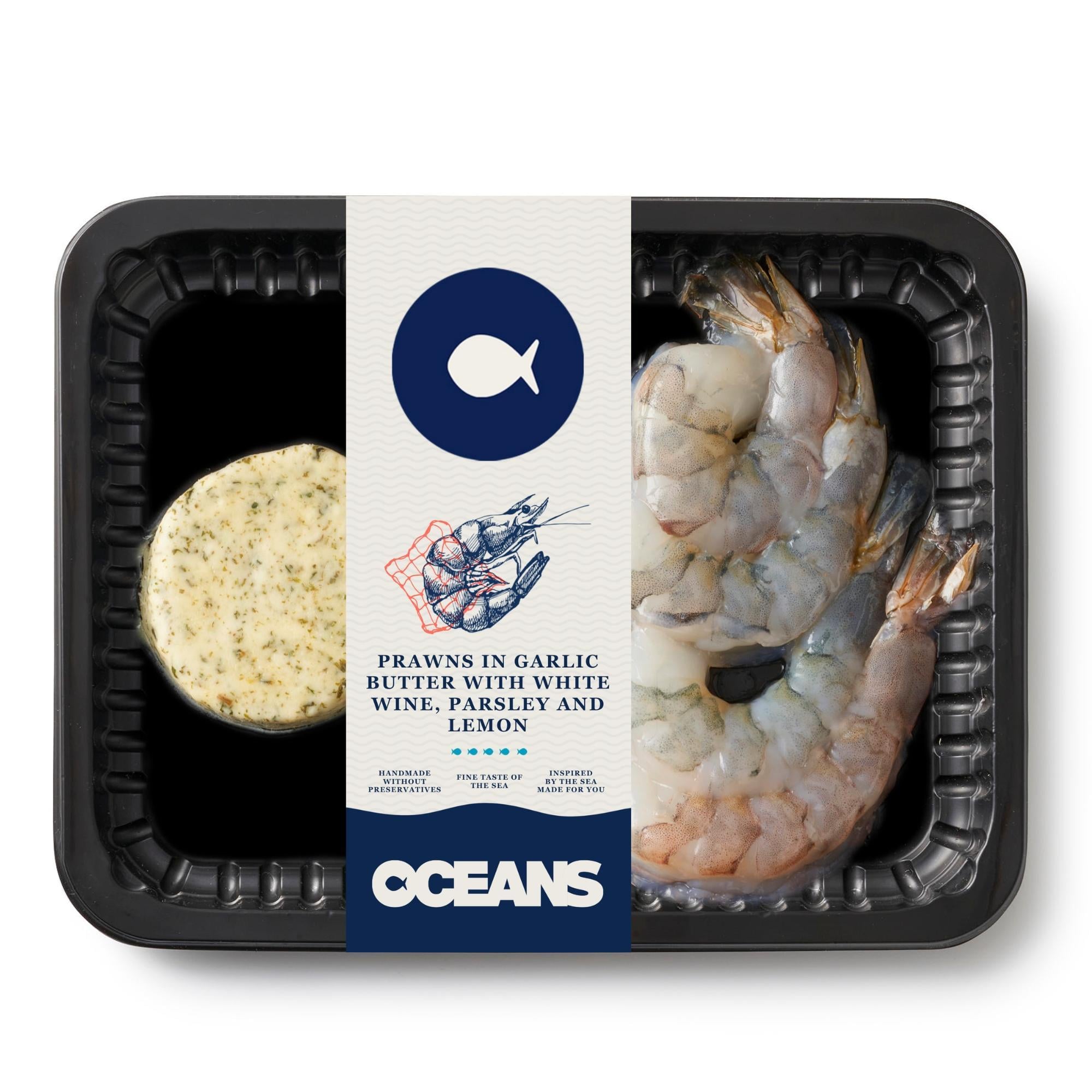 OCEANS Fokhagymás-vajas garnéla fehérborral, petrezselyemmel és citrommal