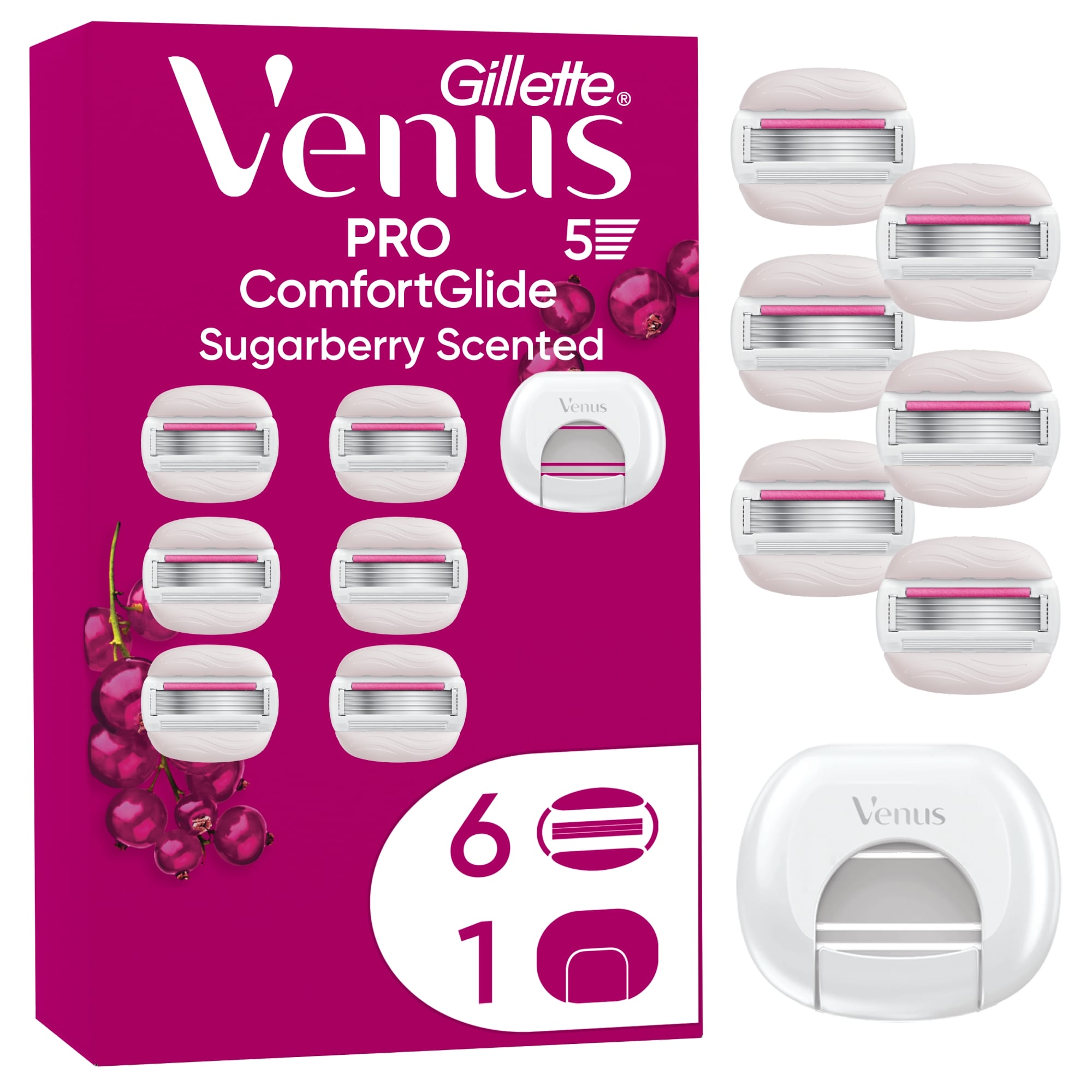 Gillette Venus Pro Comfort Glide Sugarberry Borotvabetét Női Borotvához, 6 db, Pengevédővel