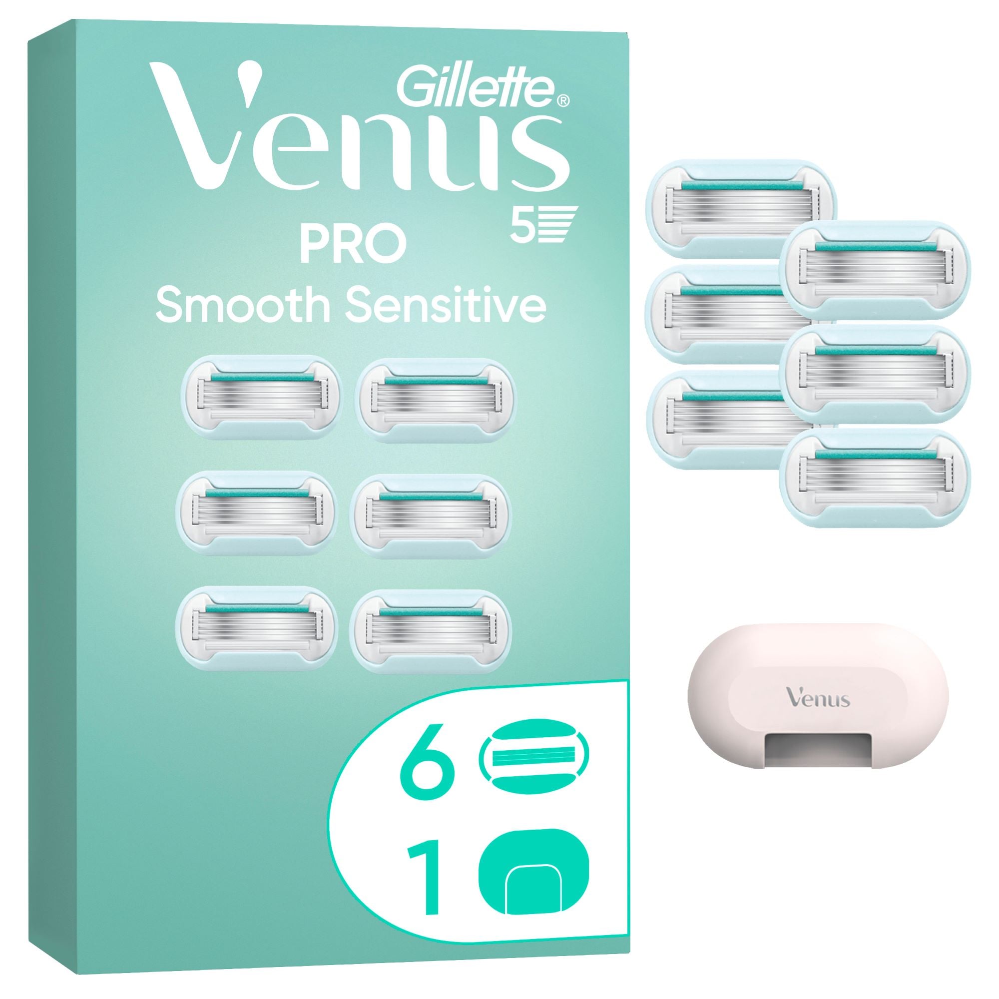 Gillette Venus Pro Smooth Sensitive Borotvabetét Női Borotvához, 6 db, Pengevédővel