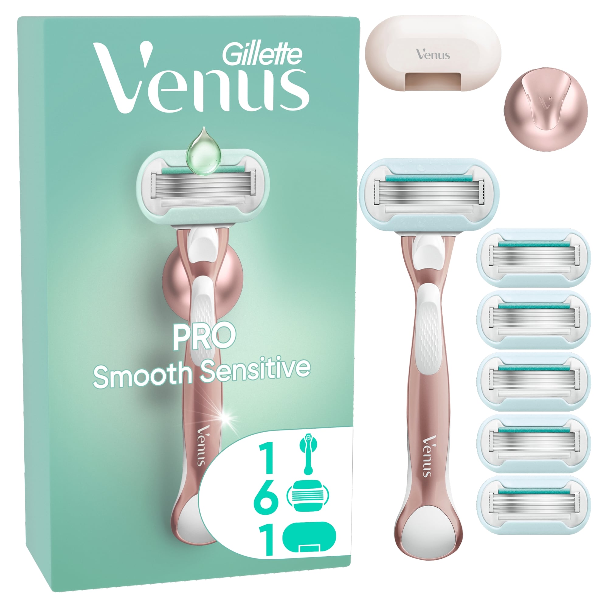 Gillette Venus Pro Smooth Sensitive Női Borotva 6 db Borotvabetéttel, Fali Borotvatartóval és Pengevédővel