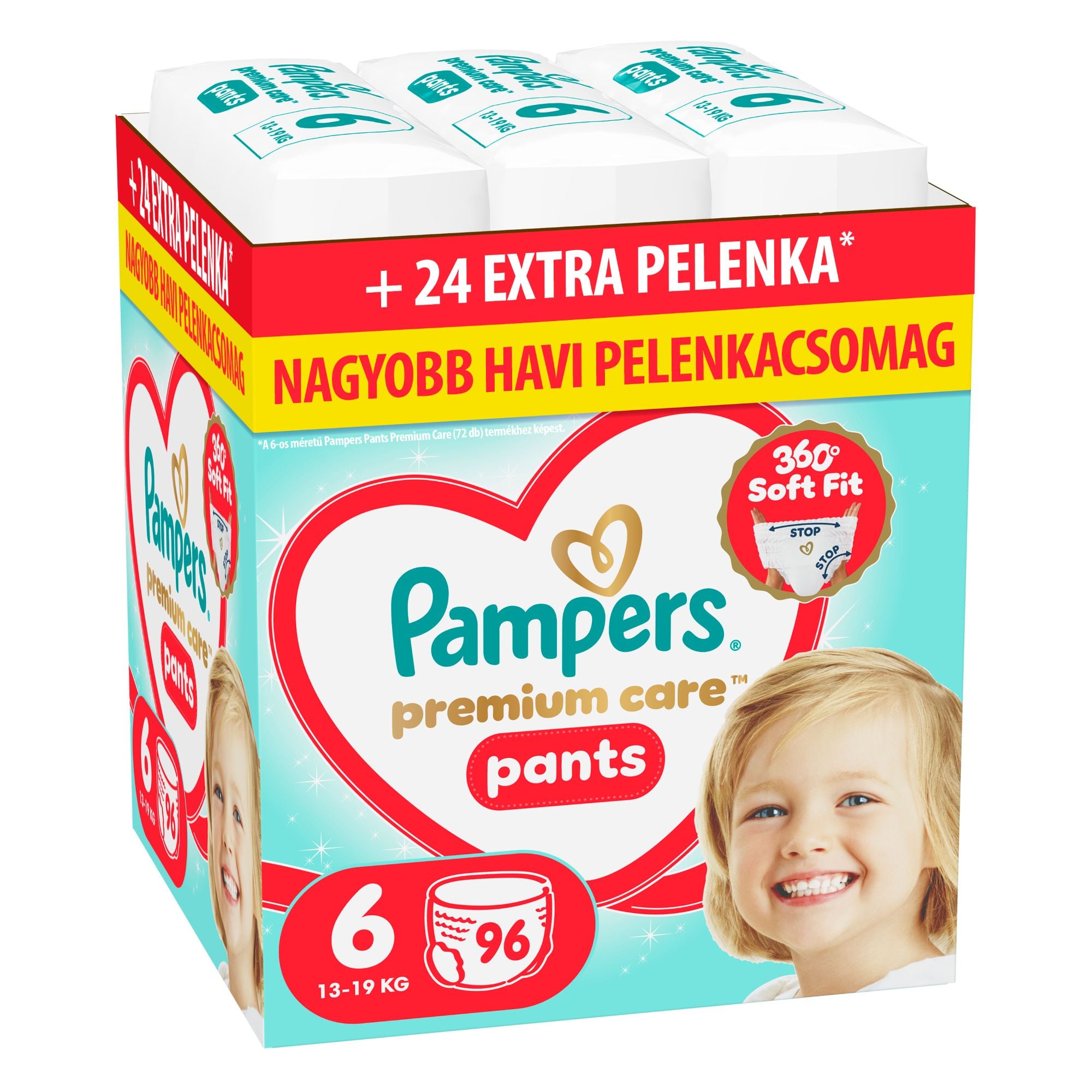 Pampers Premium Care Pants Bugyipelenka, Havi Pelenkacsomag, Méret: 6 (13-19 kg) 96 db