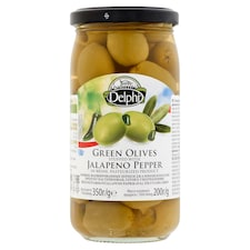 Delphi zöld olívabogyó jalapeno paprikával töltve sós lében 350 g