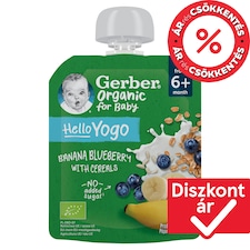 Gerber bio banán-áfonya gyümölcspüré fermentált tejkészítménnyel és gabonával, 6 hónapos kortól 80 g