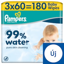 Pampers 99%-ban Vízalapú Baby Nedves Törlőkendő, 3 Csomag x 60 Törlőkendő db Baba Nedves Törlőkendő