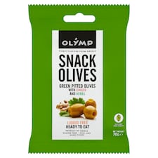 Olymp Snack Olives fűszerezett zöld magozott olajbogyó gyömbérrel 70 g