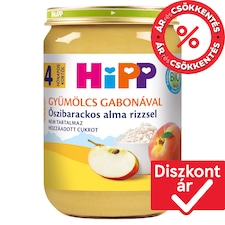 HiPP Gyümölcs Gabonával bio őszibarackos alma rizzsel bébidesszert 4 hónapos kortól 190 g