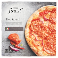 Finest gyorsfagyasztott, elősütött csípős pizza lilahagymával és szalámival 400 g