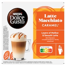 NESCAFÉ Dolce Gusto őrölt pörkölt kávé és karamell ízű teljes tejpor cukorral 16 db/8 csésze 145,6 g