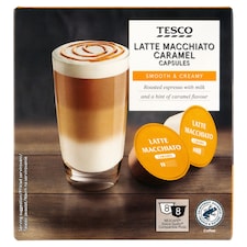 Latte Macchiato Caramel őrölt kávé és teljes tejpor cukorral 8 x 5 g + 8 x 13,2 g (145 g)