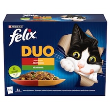 Purina Felix Fantastic Duo házias válogatás  zöldséggel aszpikban nedves macskaeledel 12 x 85 g