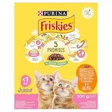 Purina Friskies Junior csirkével, tejjel és hozzáadott zöldségekkel száraz macskaeledel 300 g